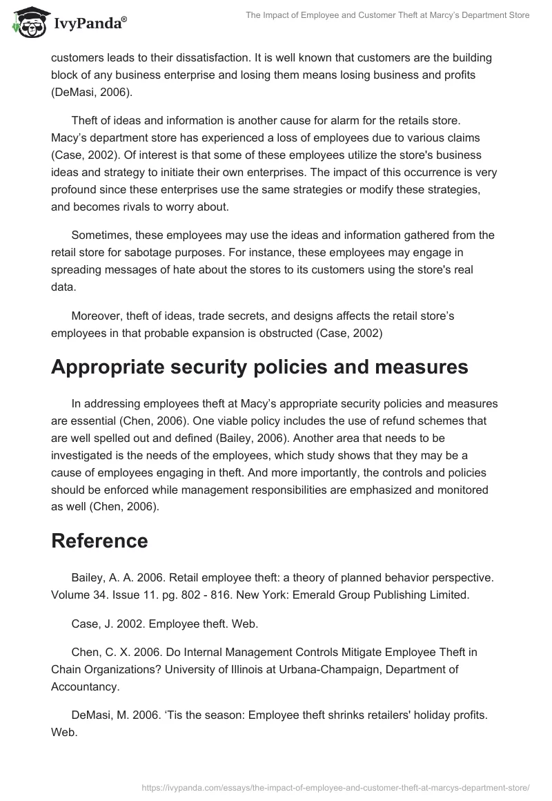The Impact of Employee and Customer Theft at Marcy’s Department Store. Page 2