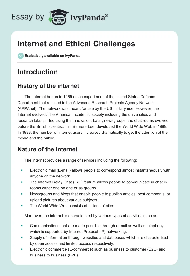 Internet and Ethical Challenges. Page 1