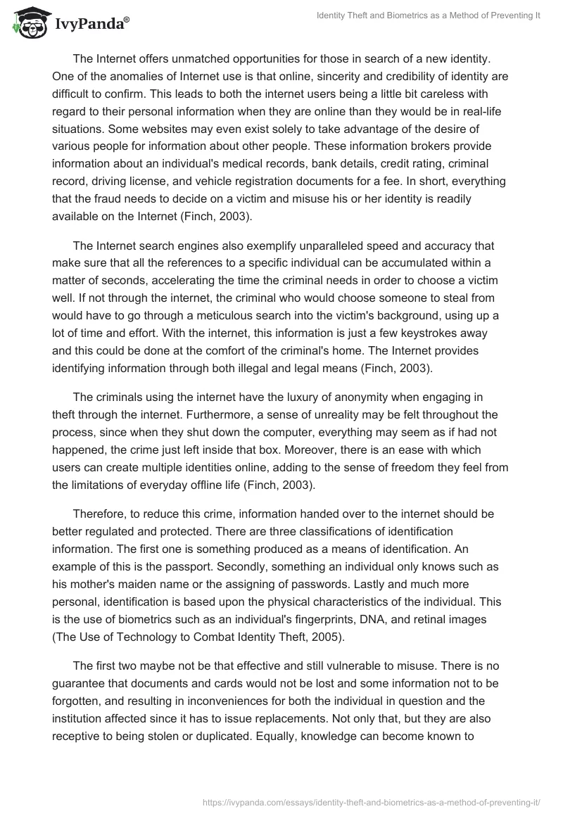 Identity Theft and Biometrics as a Method of Preventing It. Page 2