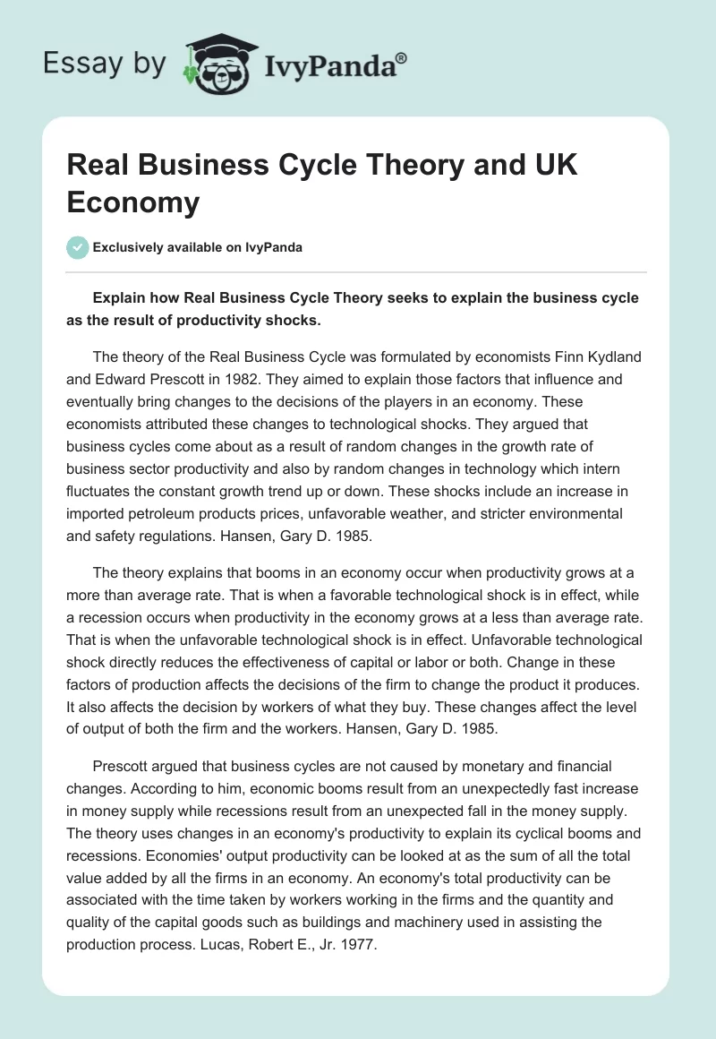 Real Business Cycle Theory and UK Economy. Page 1