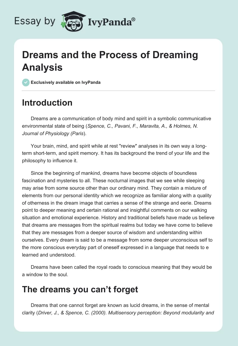 Dreams and the Process of Dreaming Analysis. Page 1