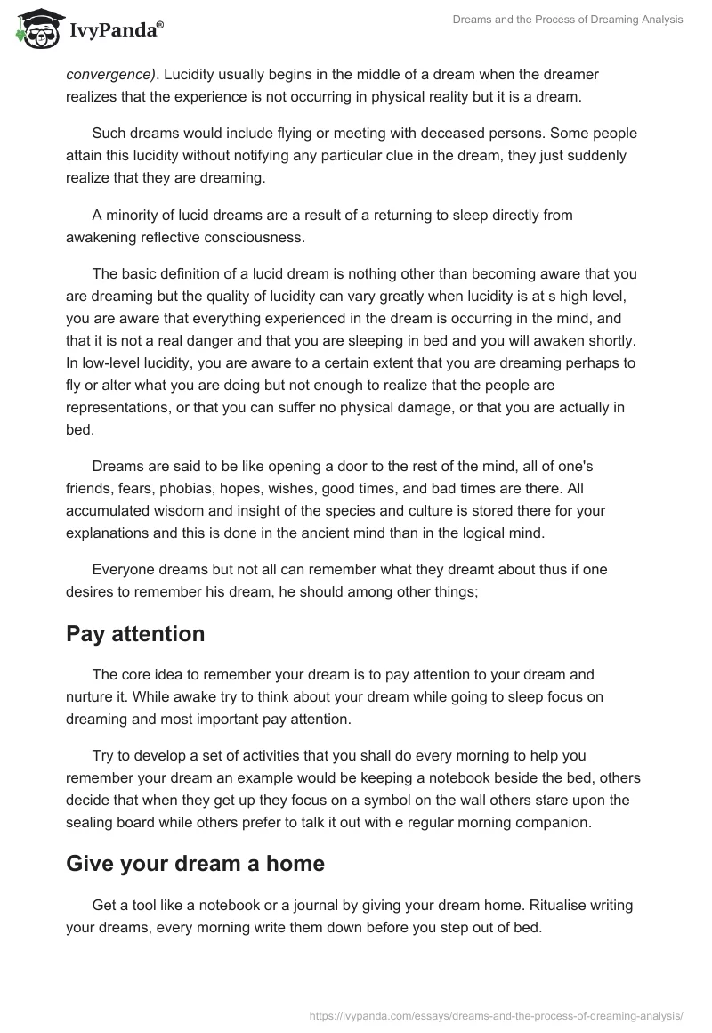 Dreams and the Process of Dreaming Analysis. Page 2
