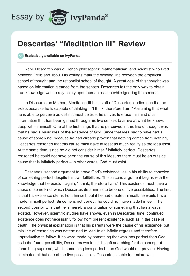 Descartes’ “Meditation III” Review. Page 1