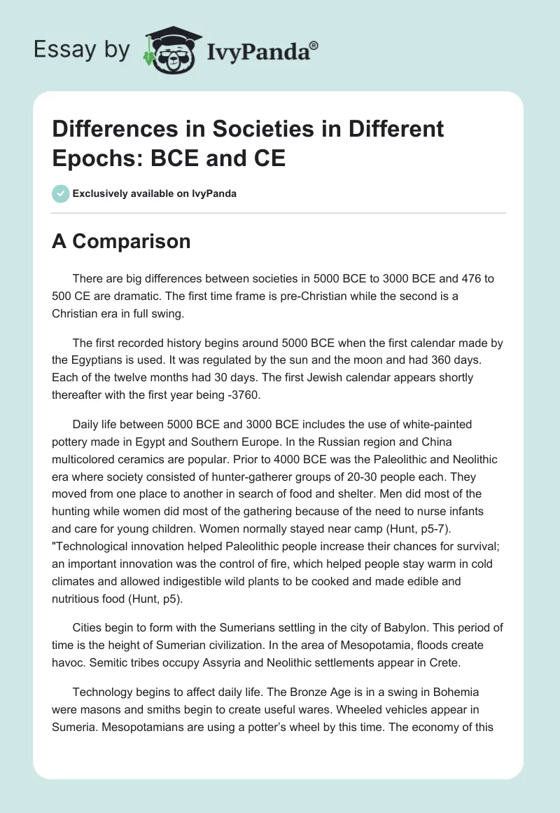 Differences in Societies in Different Epochs: BCE and CE. Page 1