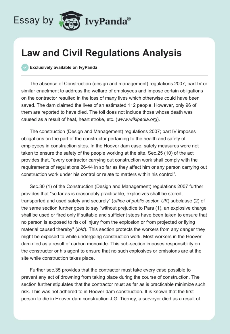 Law and Civil Regulations Analysis. Page 1