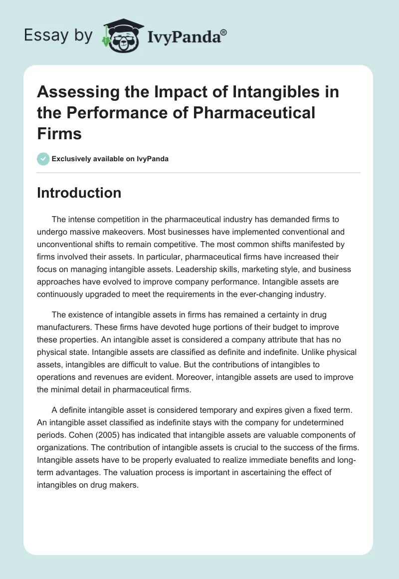 Assessing the Impact of Intangibles in the Performance of Pharmaceutical Firms. Page 1