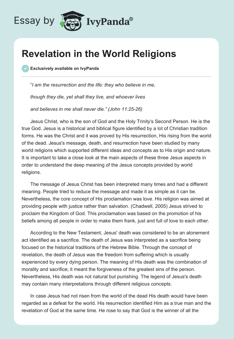 Revelation in the World Religions. Page 1