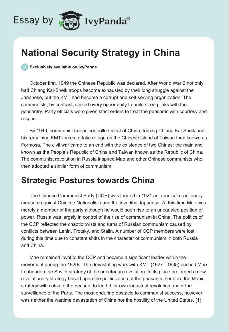 National Security Strategy in China. Page 1