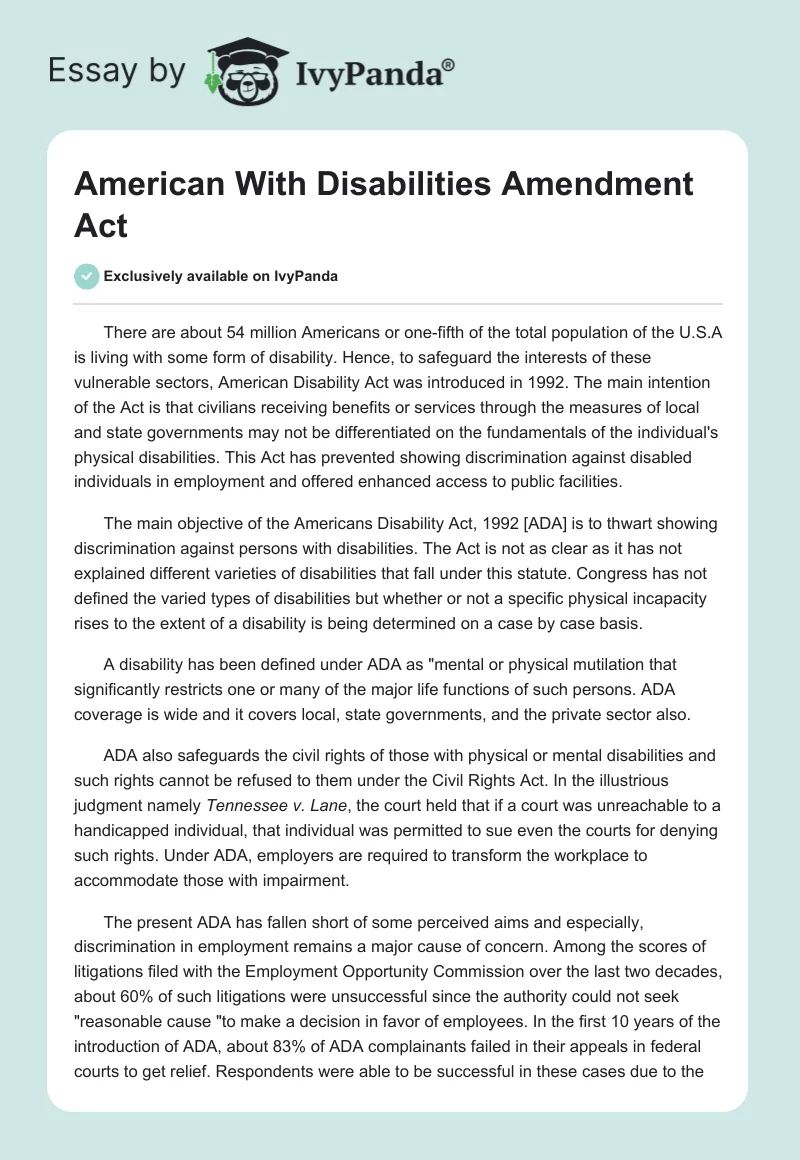 American With Disabilities Amendment Act. Page 1
