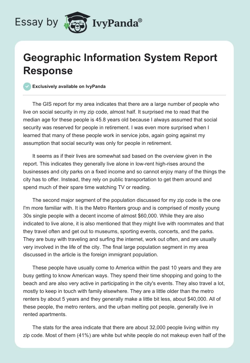 Geographic Information System Report Response. Page 1
