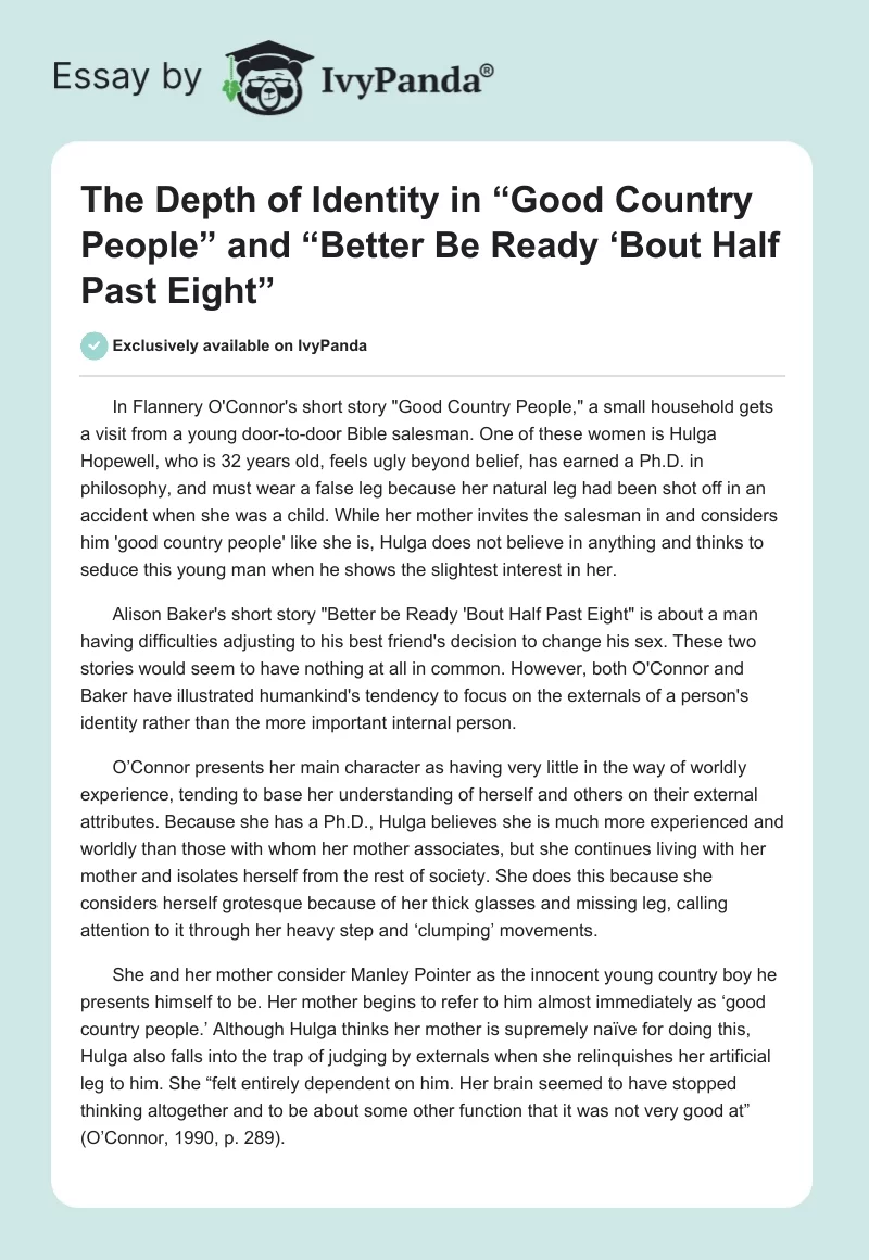 The Depth of Identity in “Good Country People” and “Better Be Ready ‘Bout Half Past Eight”. Page 1