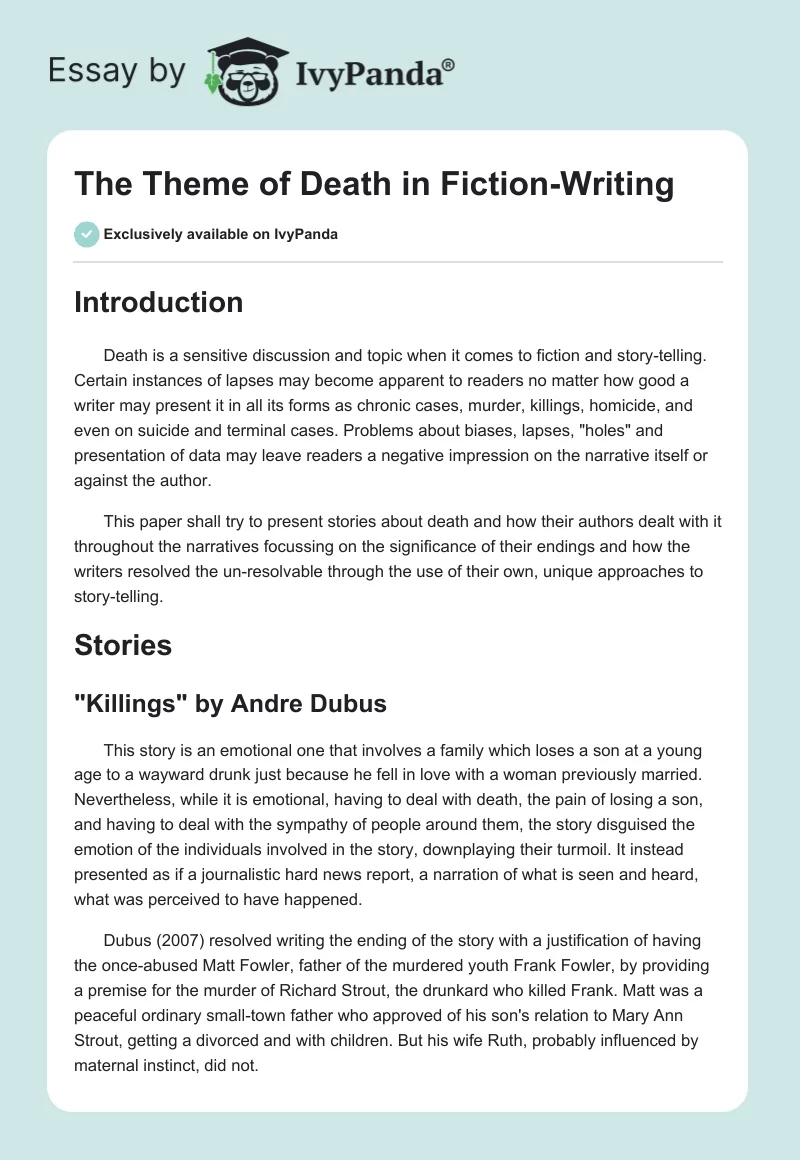 The Theme of Death in Fiction-Writing. Page 1