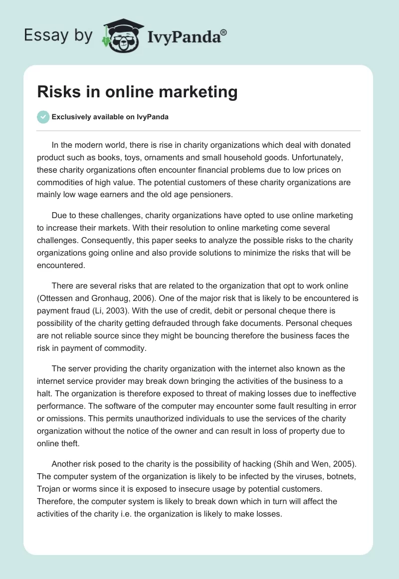 Risks in online marketing. Page 1