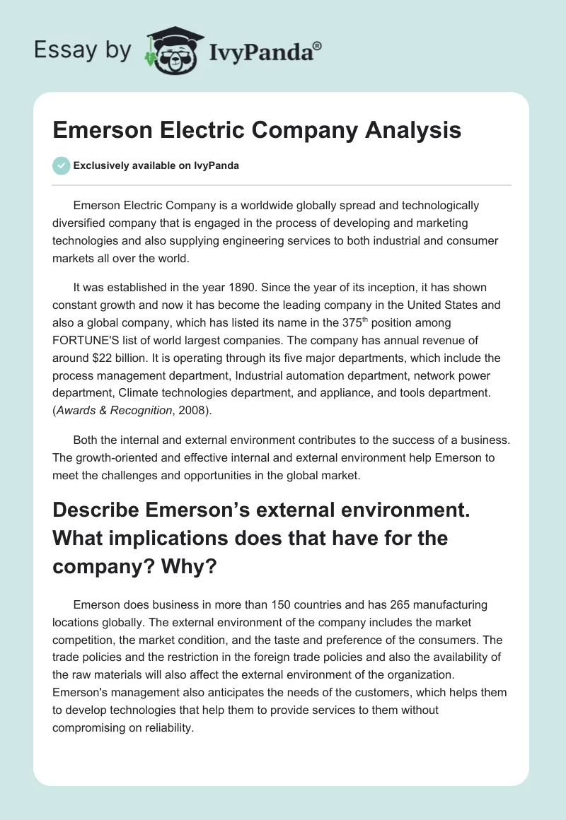 Emerson Electric Company Analysis. Page 1