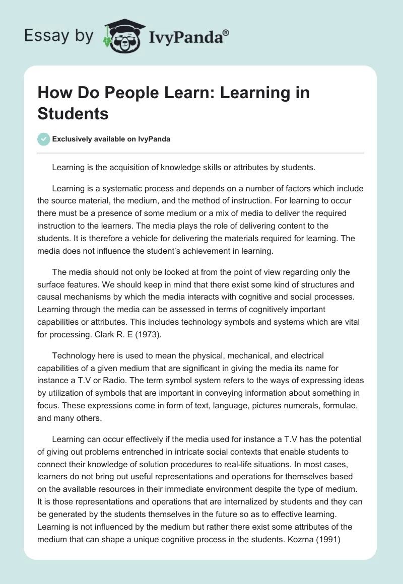 How Do People Learn: Learning in Students. Page 1