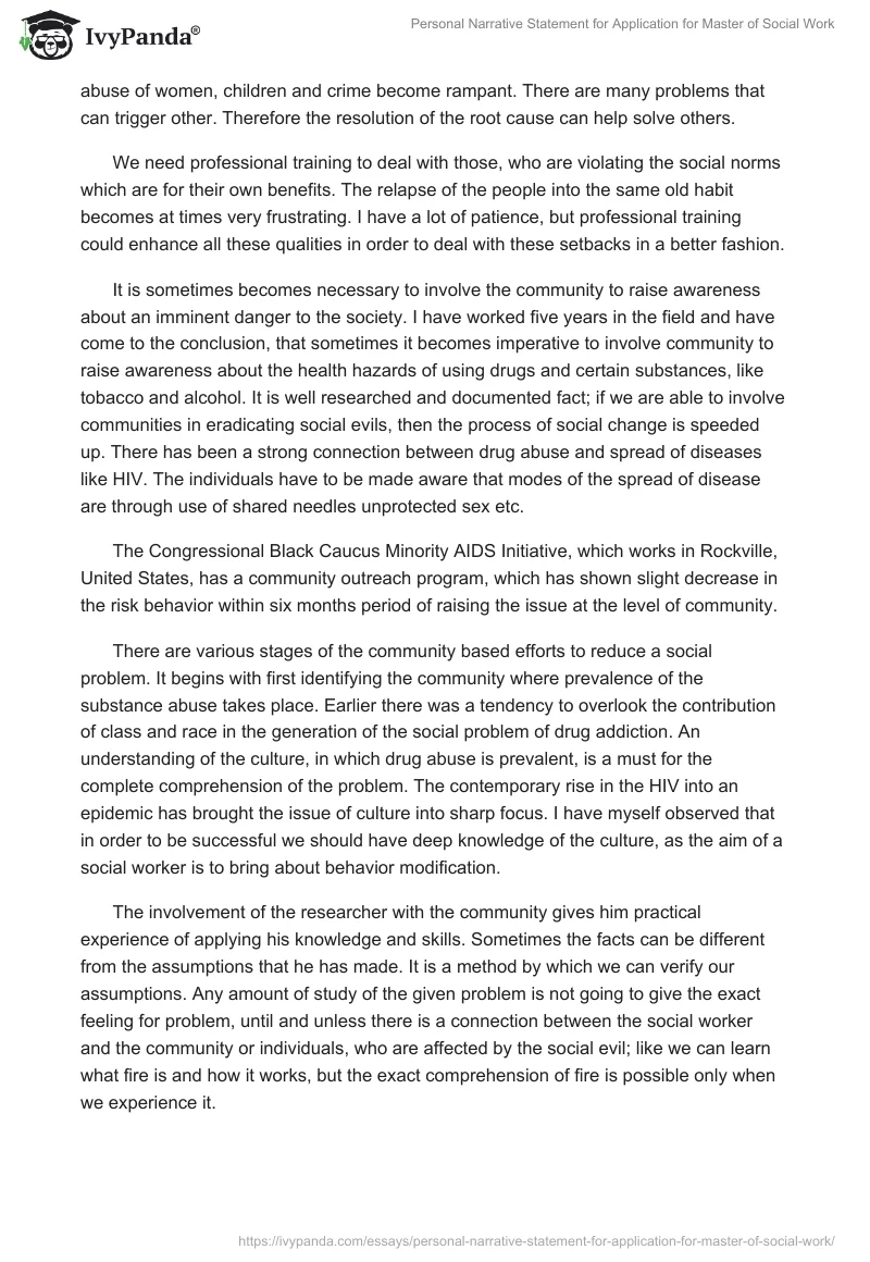 personal statement for grad school social work