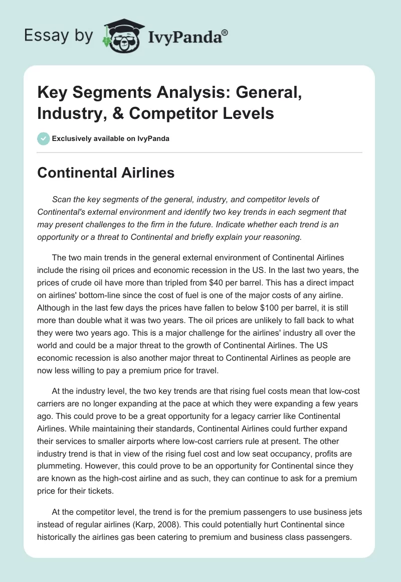 Key Segments Analysis: General, Industry, & Competitor Levels. Page 1
