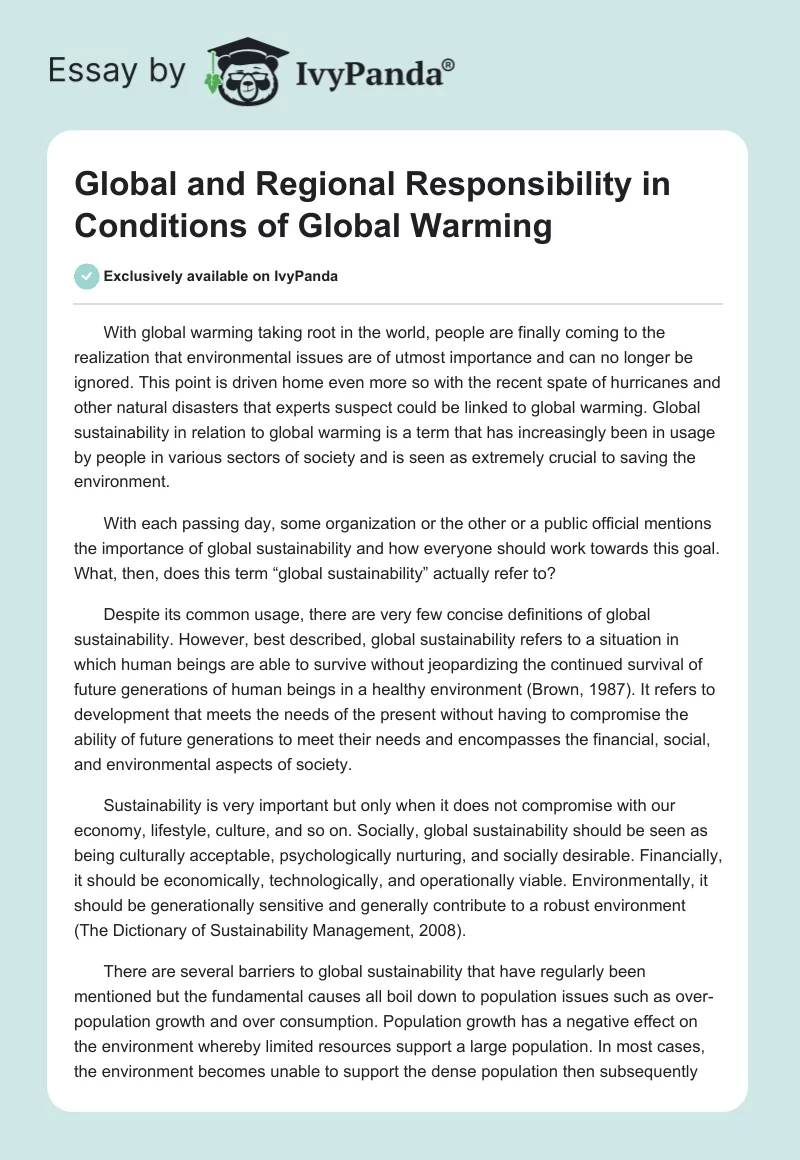 Global and Regional Responsibility in Conditions of Global Warming. Page 1