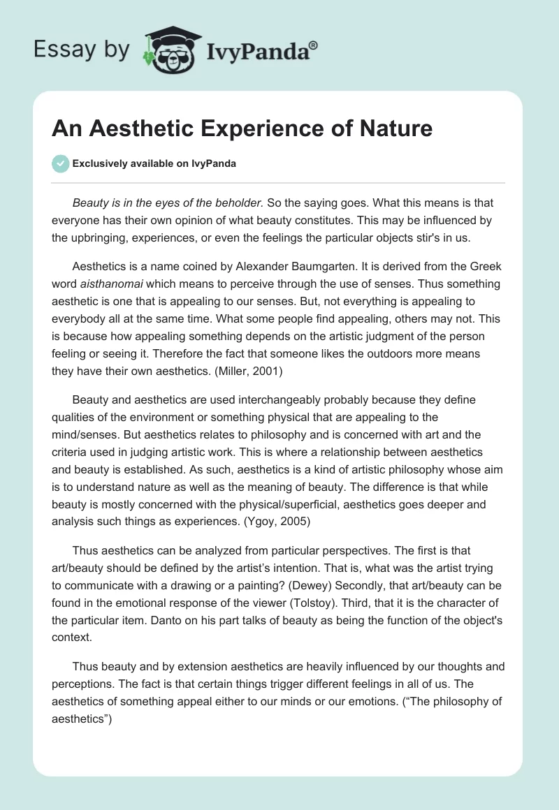 An Aesthetic Experience of Nature. Page 1