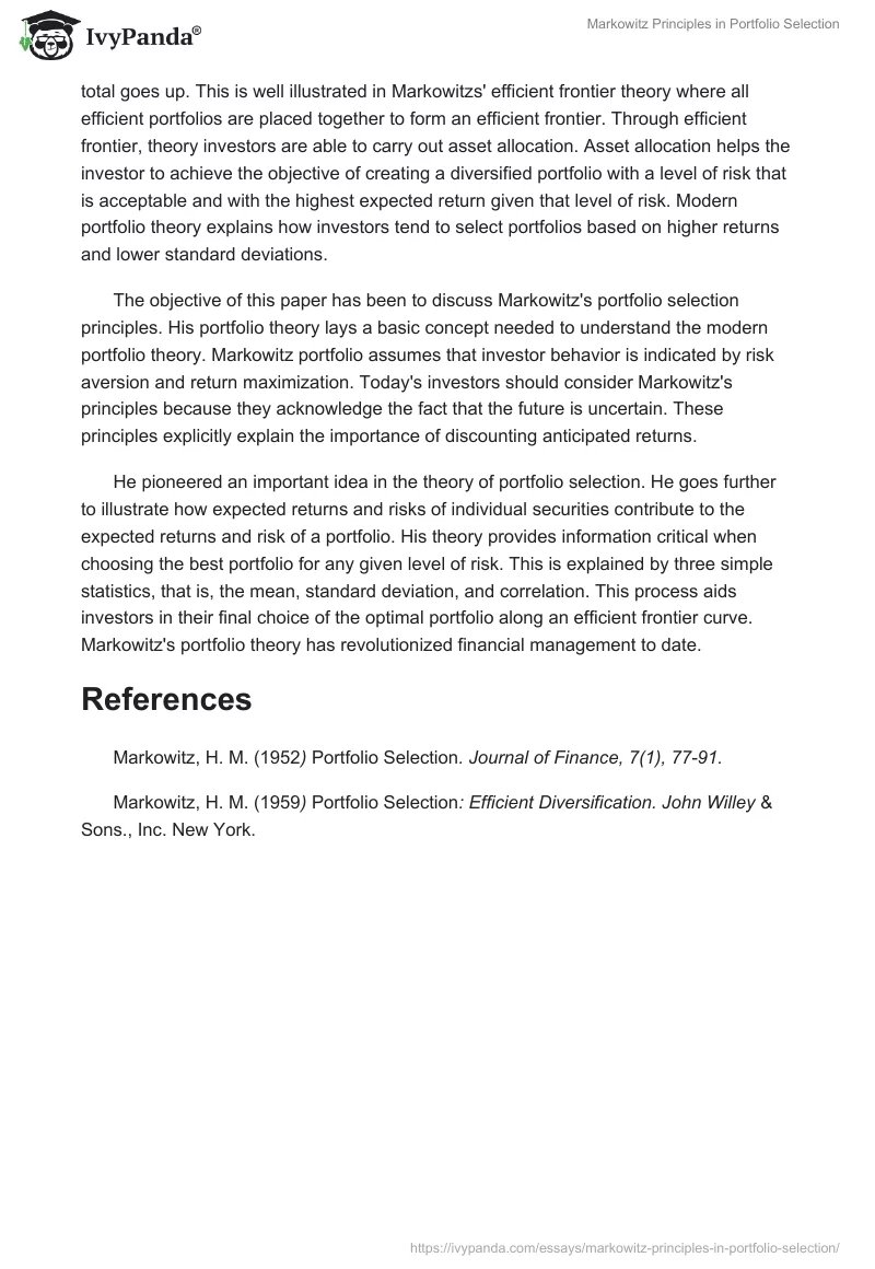 Markowitz Principles in Portfolio Selection. Page 4