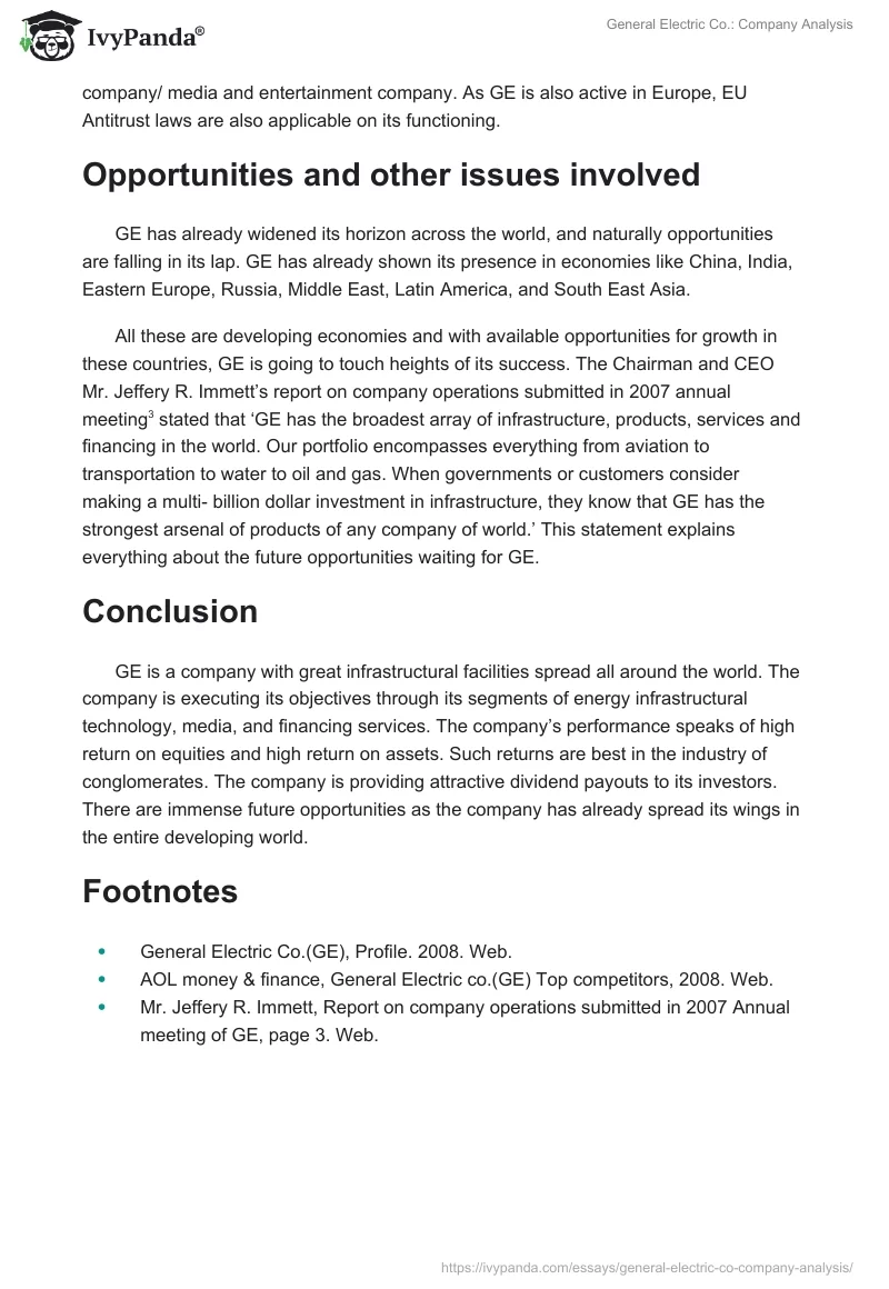 General Electric Co.: Company Analysis. Page 3
