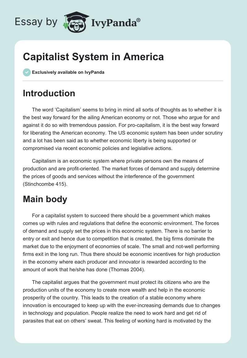 Capitalist System in America. Page 1