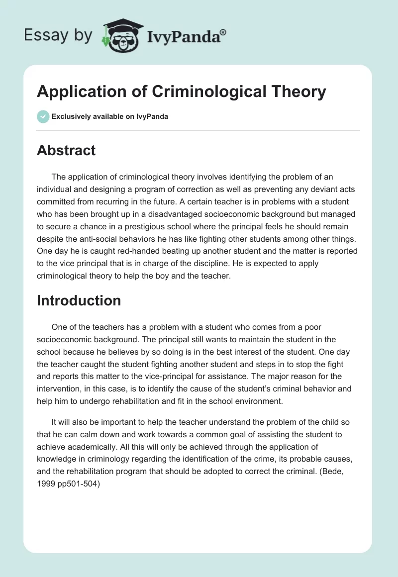 Application of Criminological Theory. Page 1