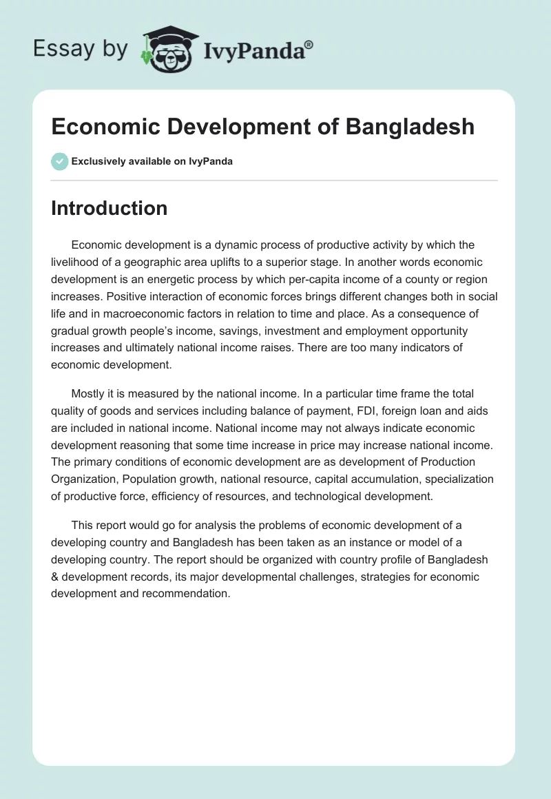 Economic Development of Bangladesh. Page 1