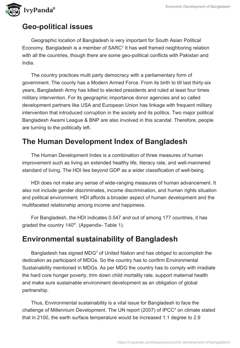 Economic Development of Bangladesh. Page 3