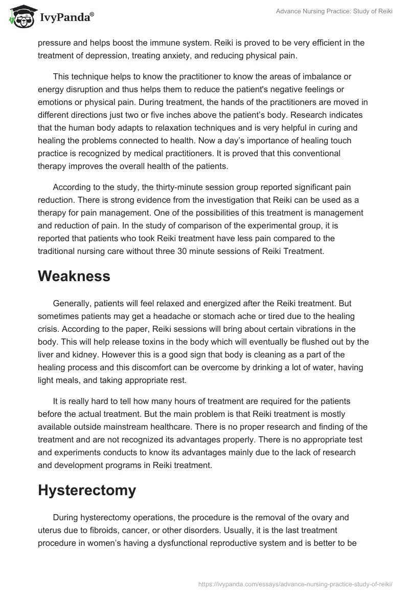 Advance Nursing Practice: Study of Reiki. Page 2