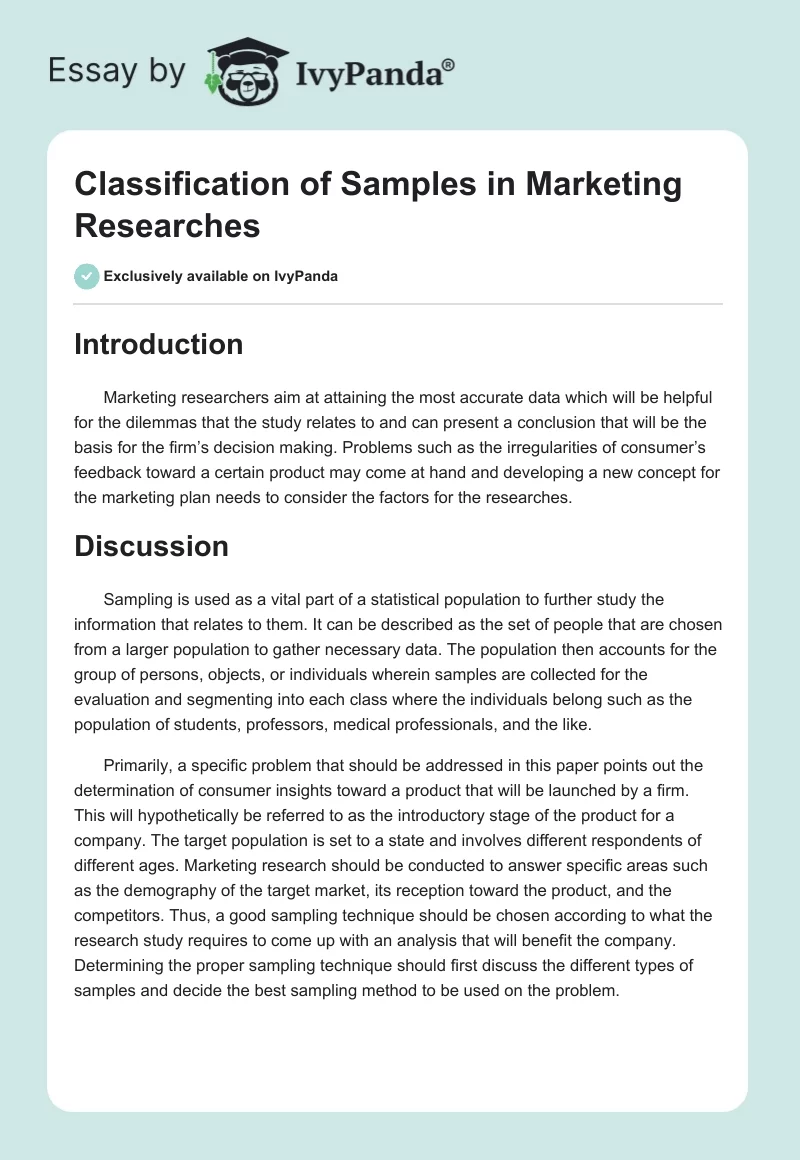 Classification of Samples in Marketing Researches. Page 1