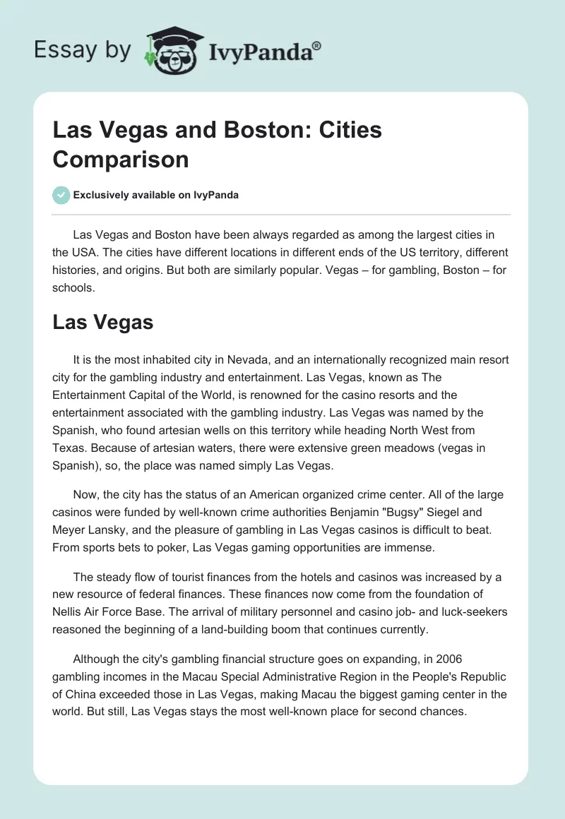 Las Vegas and Boston: Cities Comparison. Page 1