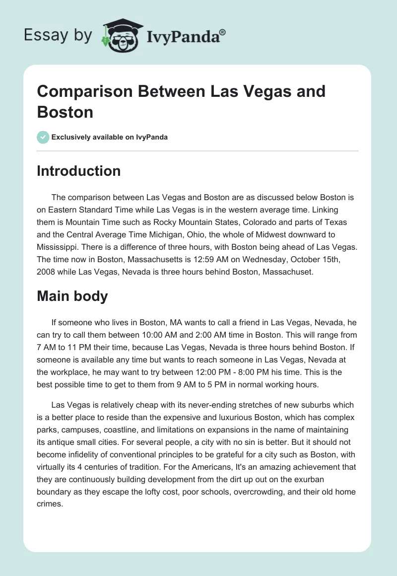 Comparison Between Las Vegas and Boston. Page 1