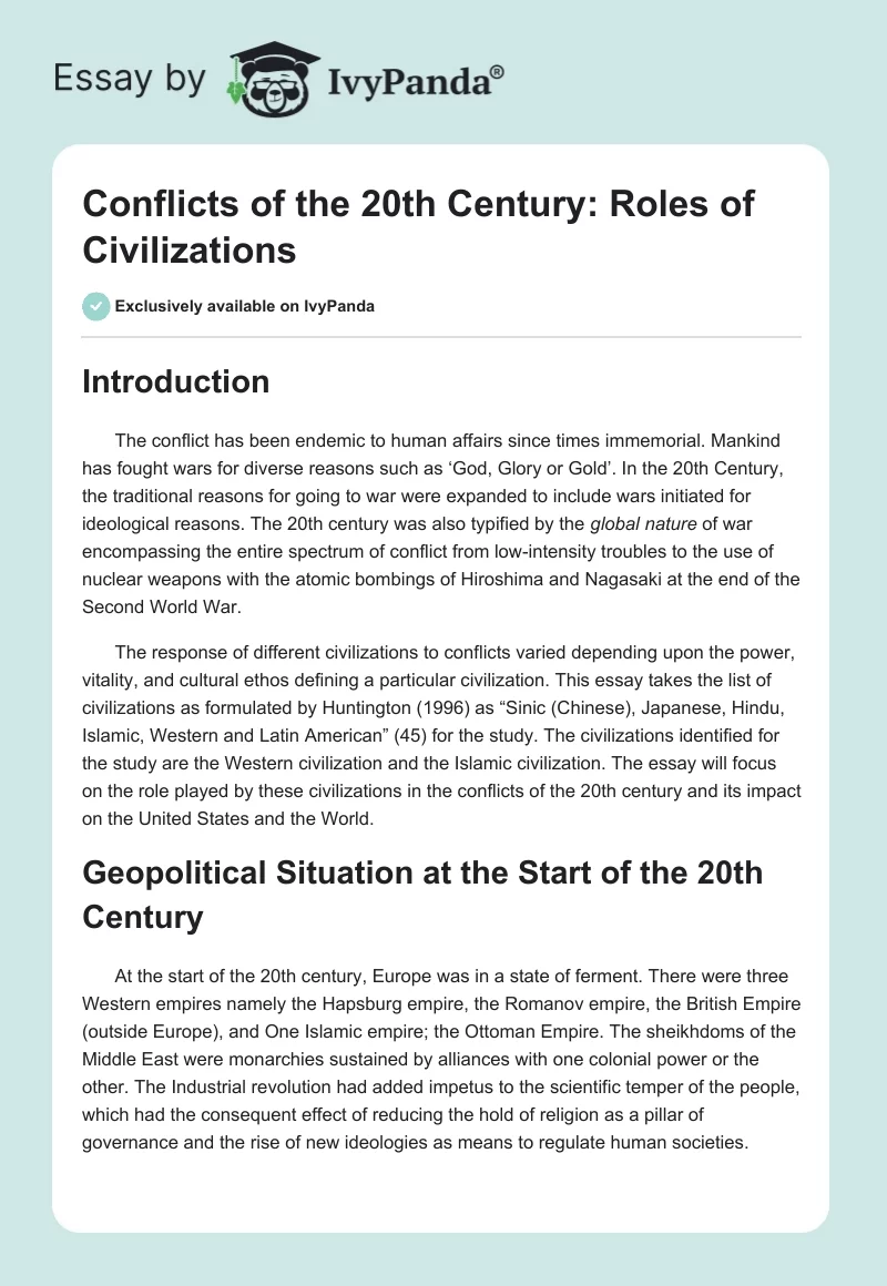 Conflicts of the 20th Century: Roles of Civilizations. Page 1