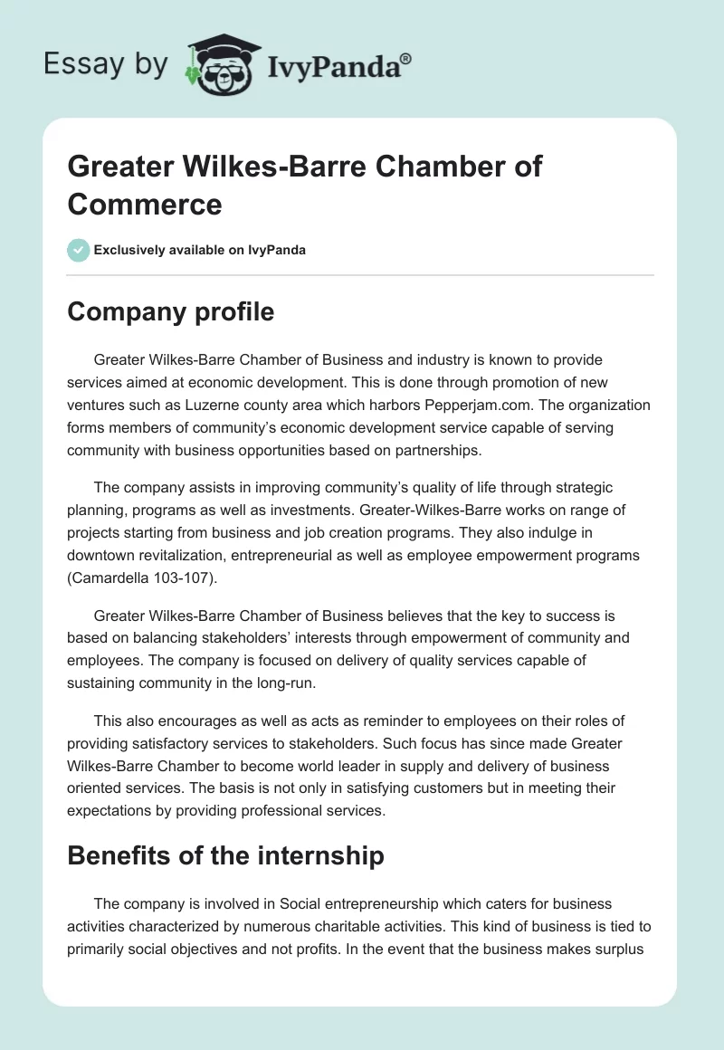 Greater Wilkes-Barre Chamber of Commerce. Page 1