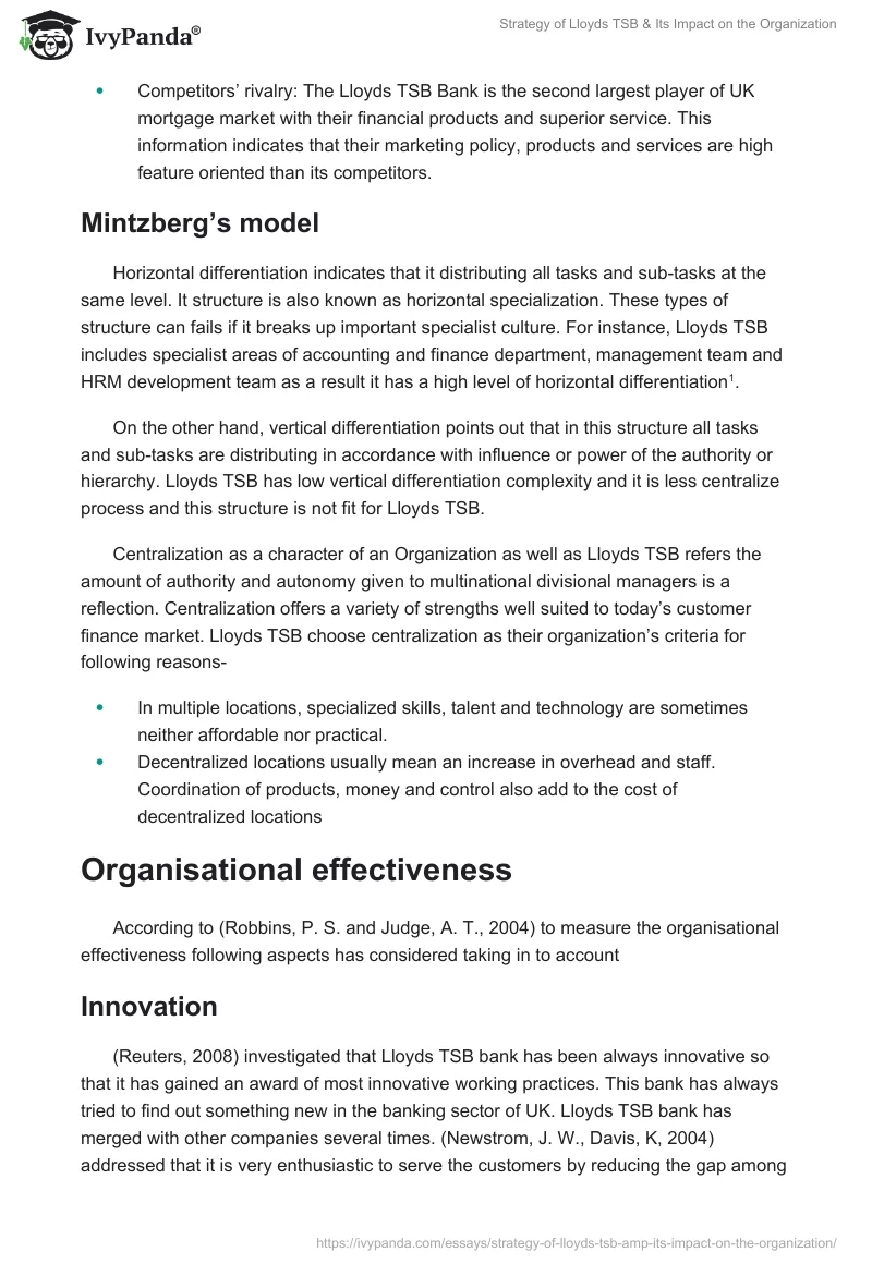 Strategy of Lloyds TSB & Its Impact on the Organization. Page 5