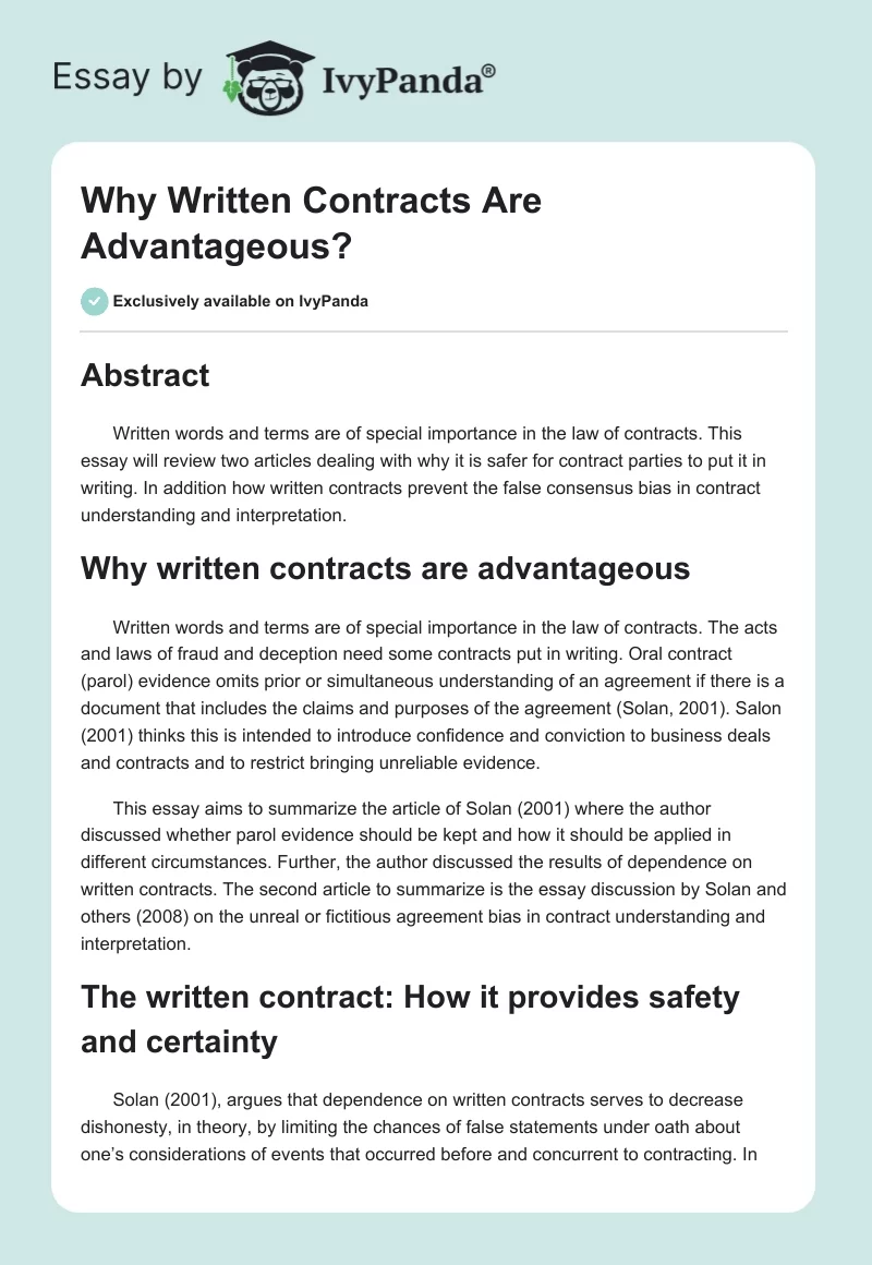 Why Written Contracts Are Advantageous?. Page 1
