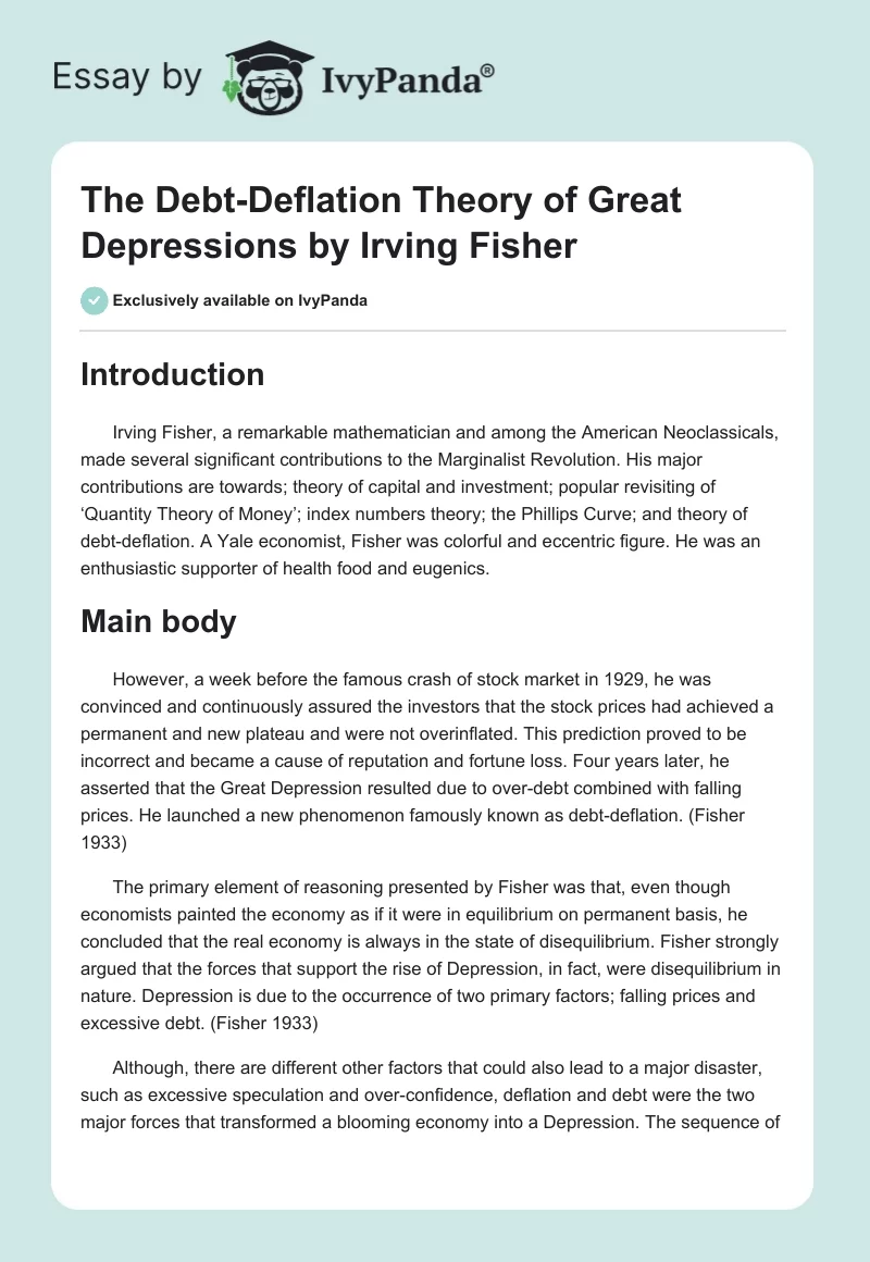 "The Debt-Deflation Theory of Great Depressions" by Irving Fisher. Page 1