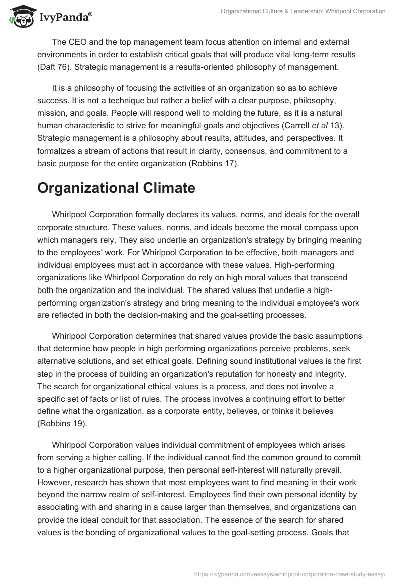 Organizational Culture & Leadership: Whirlpool Corporation. Page 2