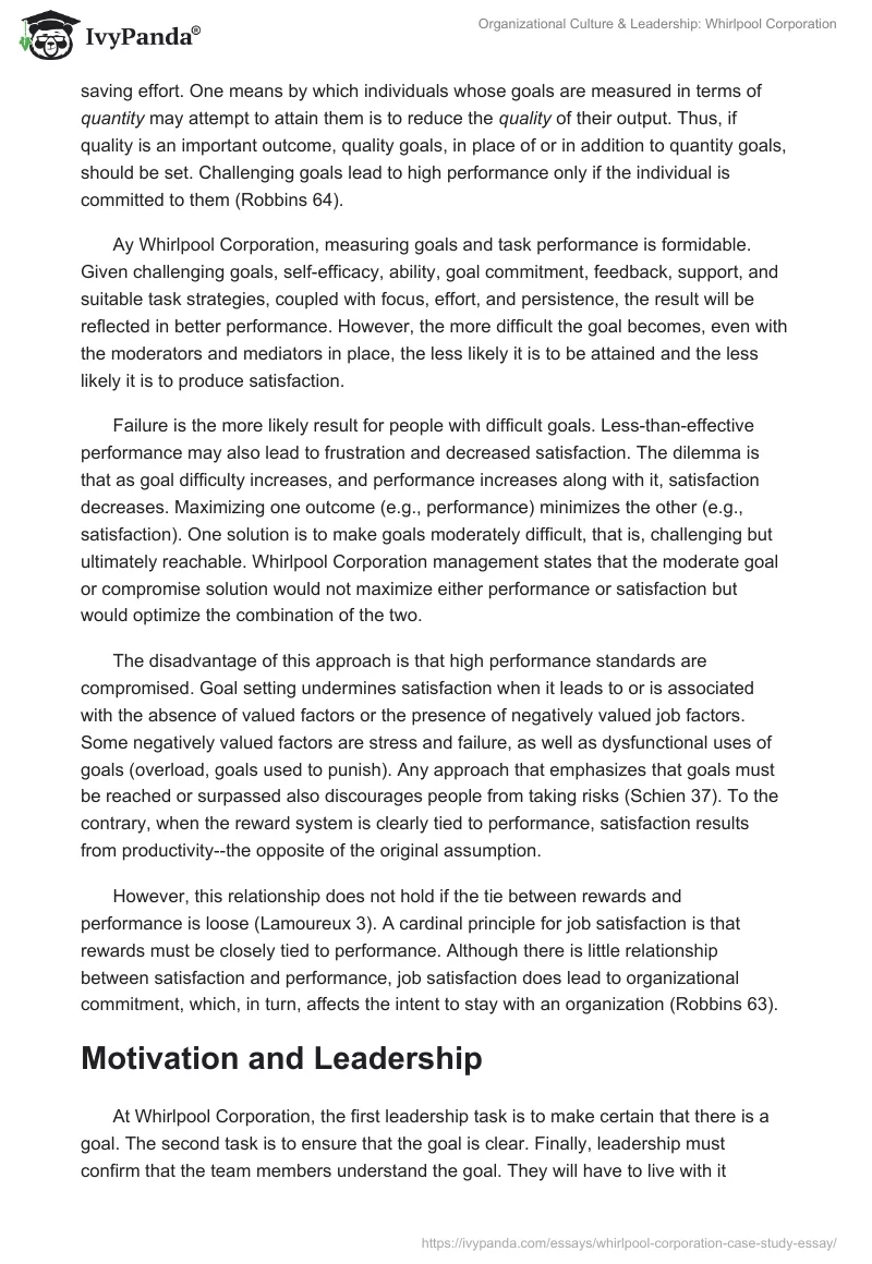 Organizational Culture & Leadership: Whirlpool Corporation. Page 4