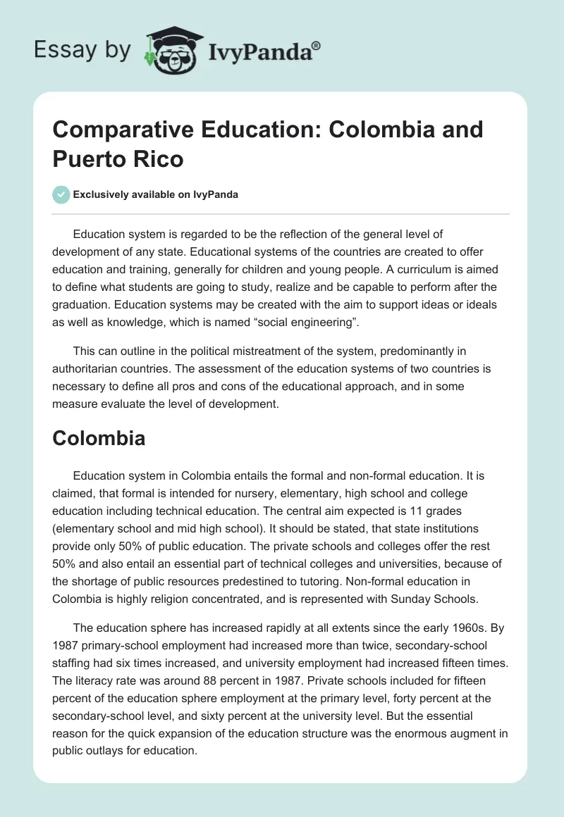 Comparative Education: Colombia and Puerto Rico. Page 1