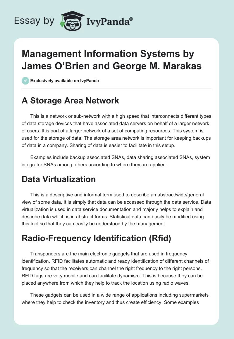 "Management Information Systems" by James O’Brien and George M. Marakas. Page 1