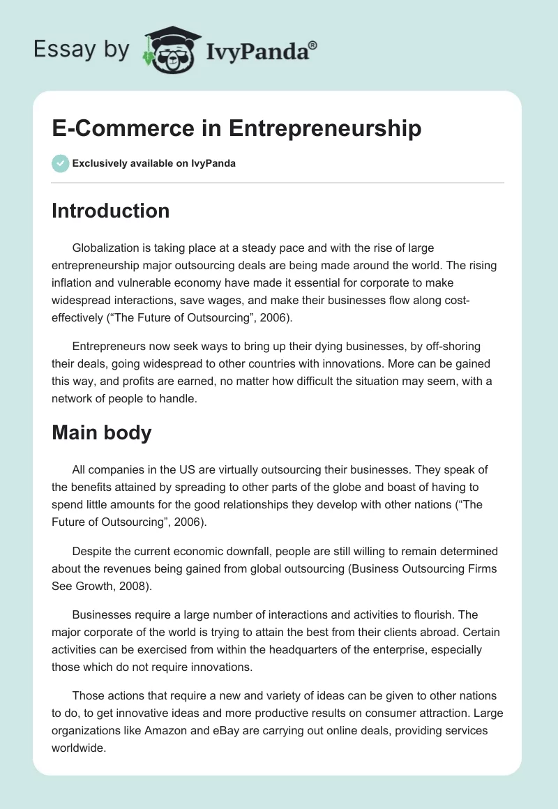 E-Commerce in Entrepreneurship. Page 1