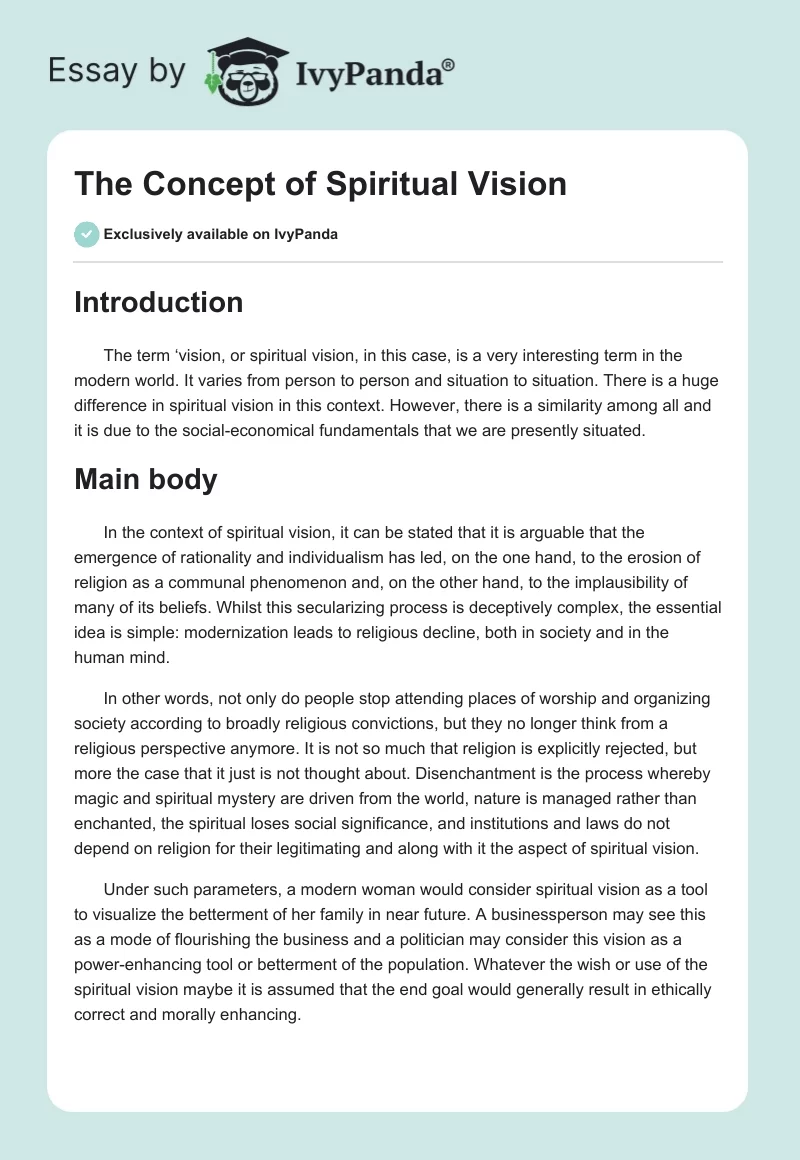The Concept of "Spiritual Vision". Page 1