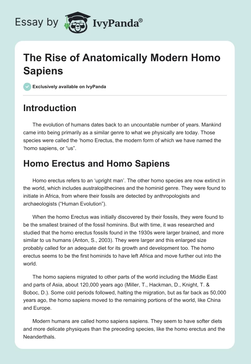 The Rise of Anatomically Modern Homo Sapiens. Page 1
