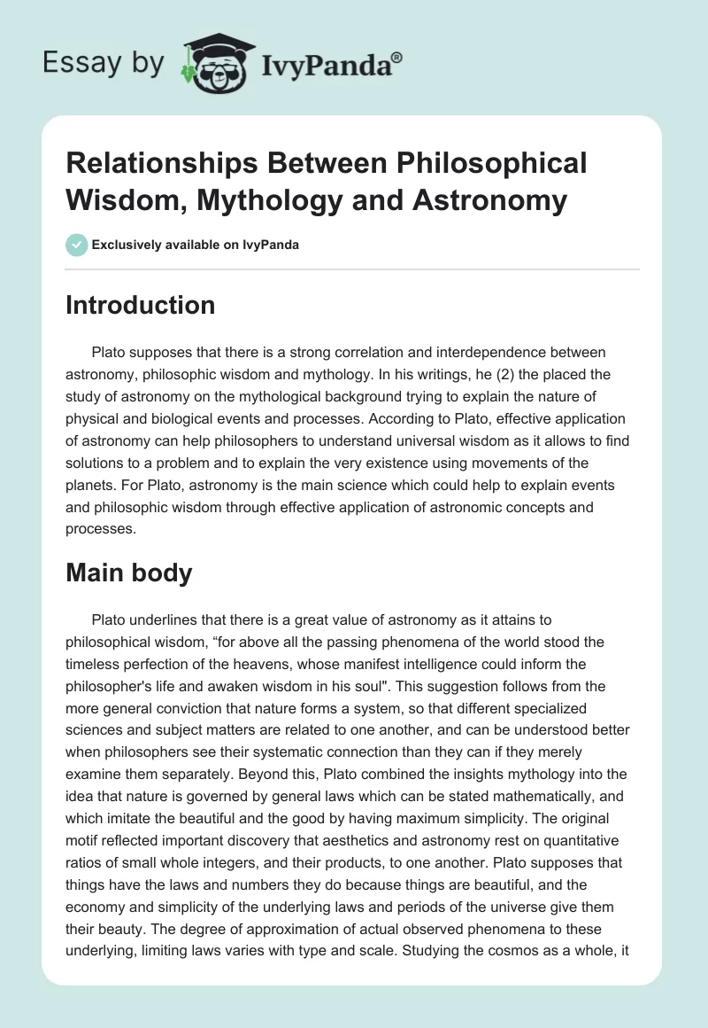 Relationships Between Philosophical Wisdom, Mythology and Astronomy. Page 1