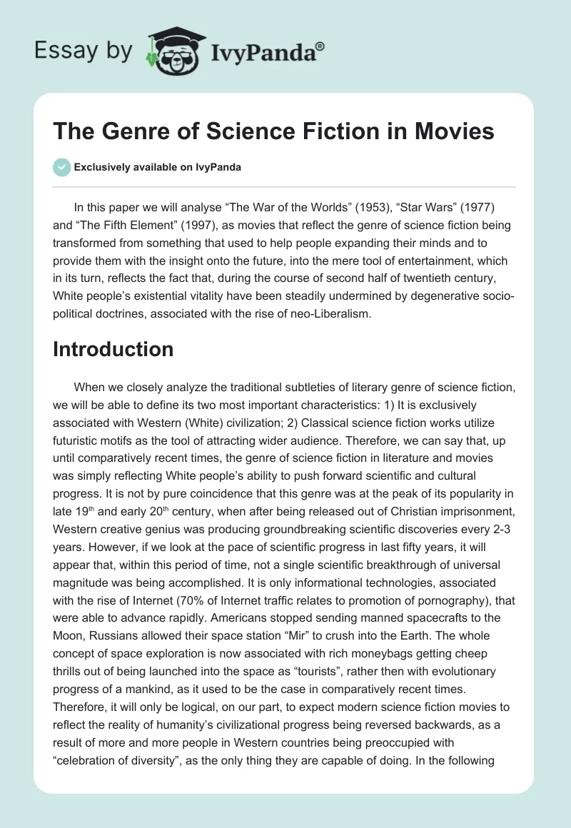 The Genre of Science Fiction in Movies. Page 1