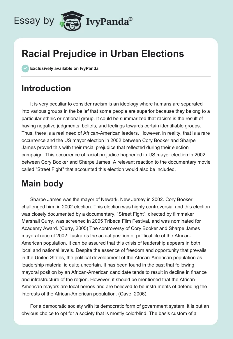Racial Prejudice in Urban Elections. Page 1
