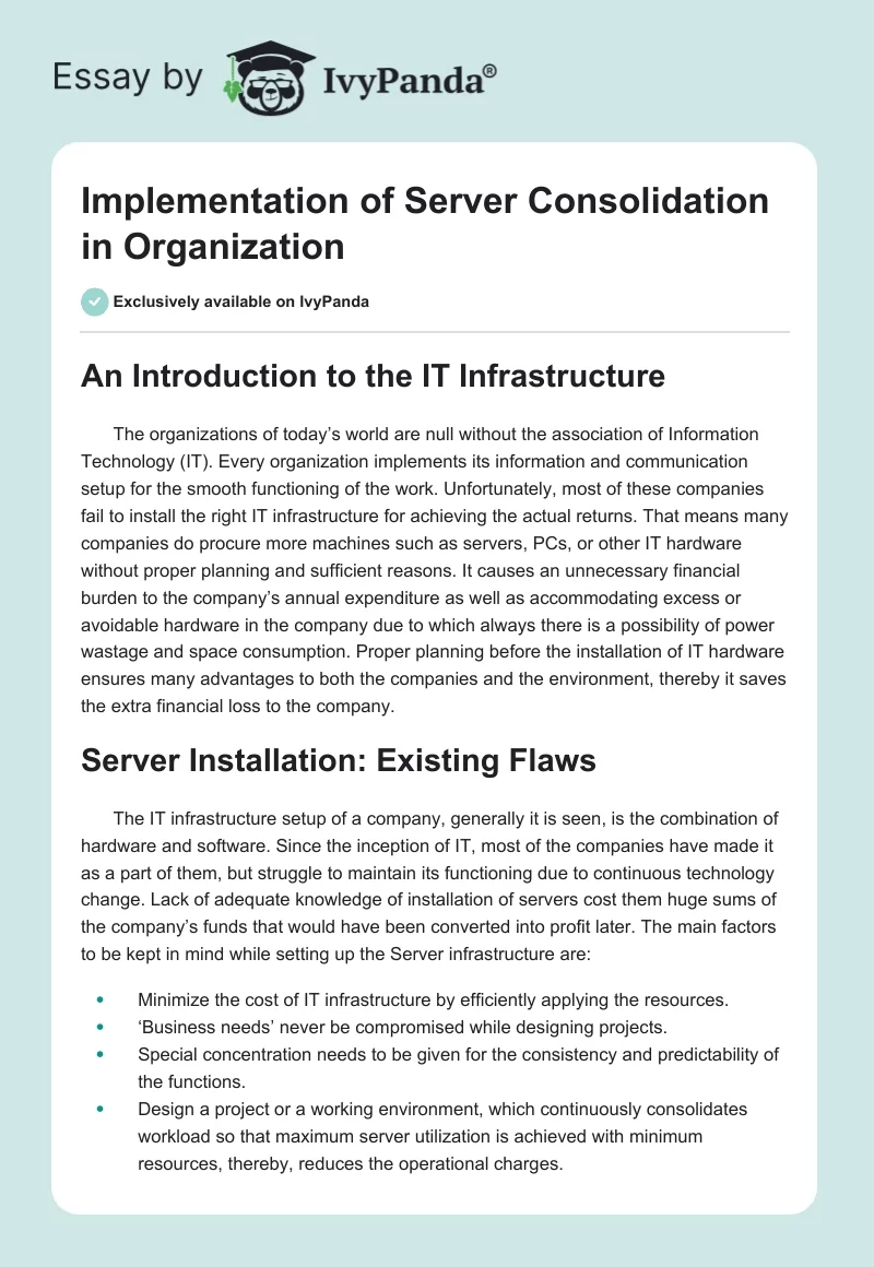 Implementation of Server Consolidation in Organization. Page 1