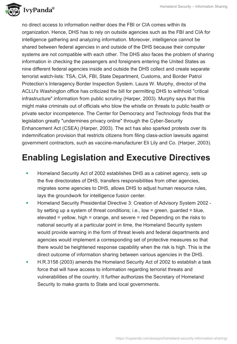 Homeland Security – Information Sharing. Page 2